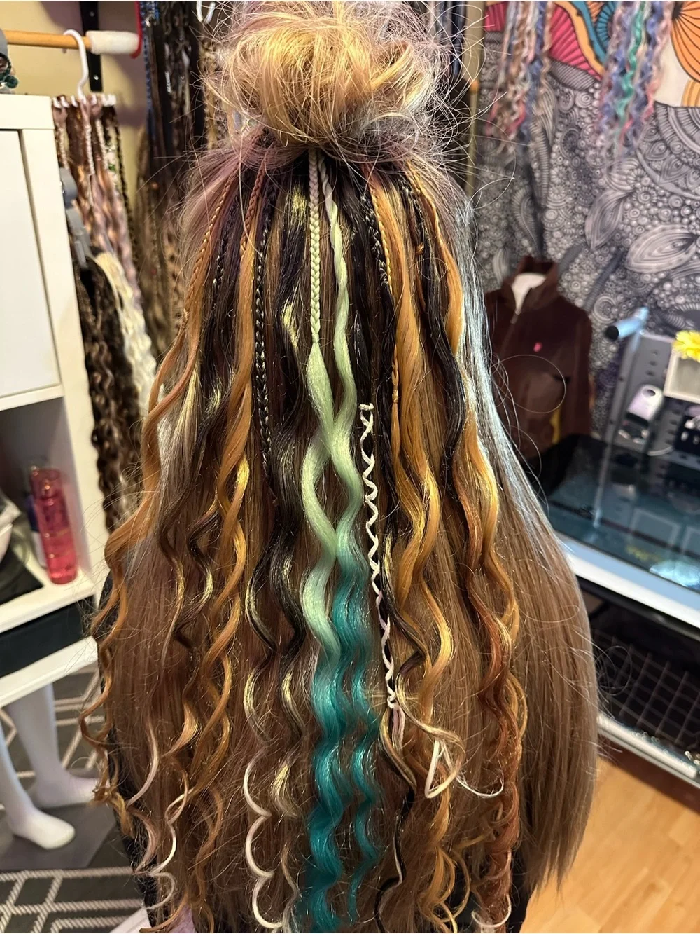 Boho Multi-Color Women's Hair Extensions with Teal & Golden Brown Accents